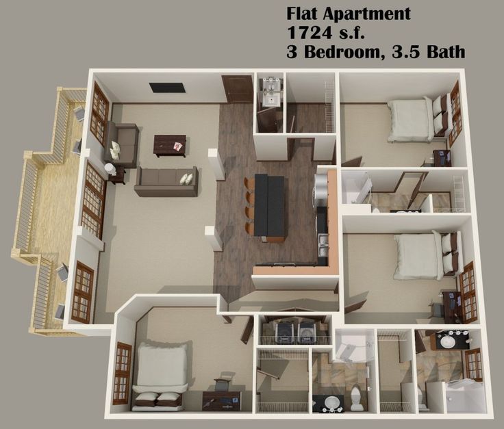Three-bedroom apartments  